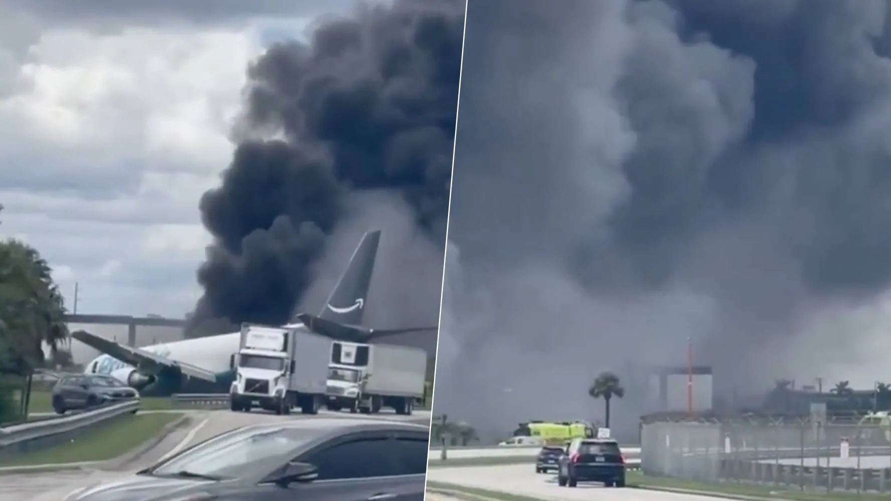 Avión de Amazon se sale de pista y se incendia en Miami; FFA investiga incidente