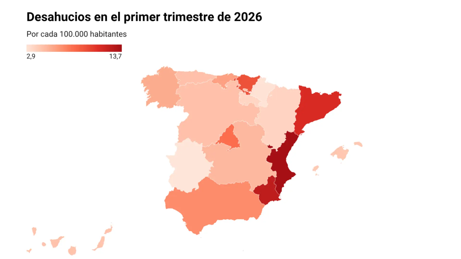 El mapa de los desahucios en España: casi 45 al día, la mayoría por impago del alquiler